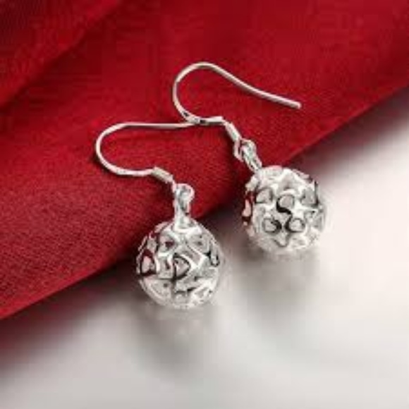 New 925 Stamped Silver Plated Hollow Ball Jewelry Set Necklace and Earrings - Picture 3 of 5